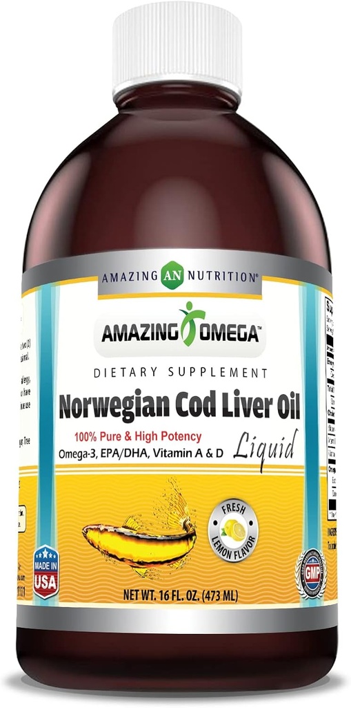Amazing Omega Norwegian Cod Liver Oil 16 Oz 473 ml συμπλήρωμα 