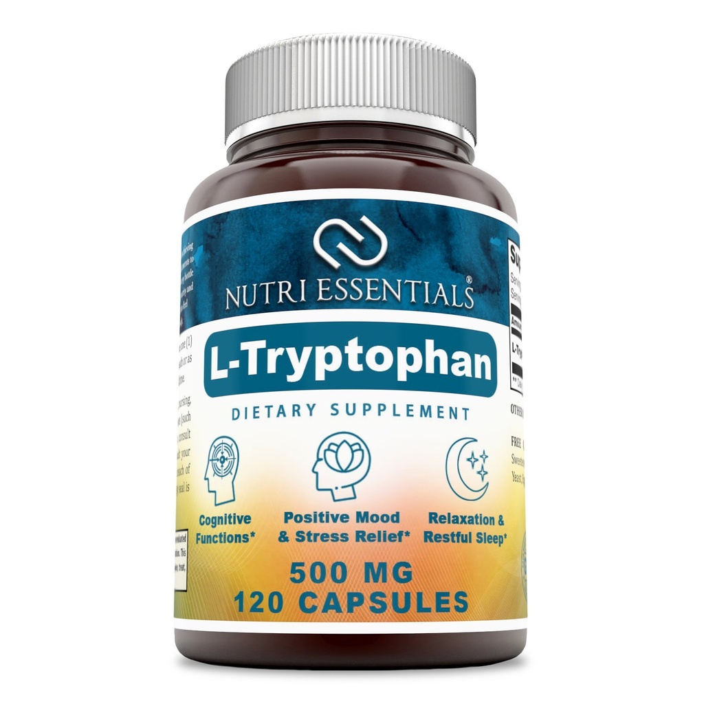 Συμπλήρωμα διατροφής L-Tryptophan - Φυσικά συμπληρώματα ύπνου με 500 mg ελεύθερης μορφής L Tryptophan - Κυκλοφορία & Ανοσολογική Υποστήριξη 120 κάψουλες