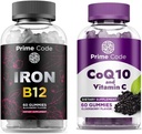 Πρωτεύων Κωδικός Iron Gummies για γυναίκες & άνδρες με βιταμίνη Β12, [2 σε 1] CoQ10 200mg & Βιταμίνη C 250mg Gummies