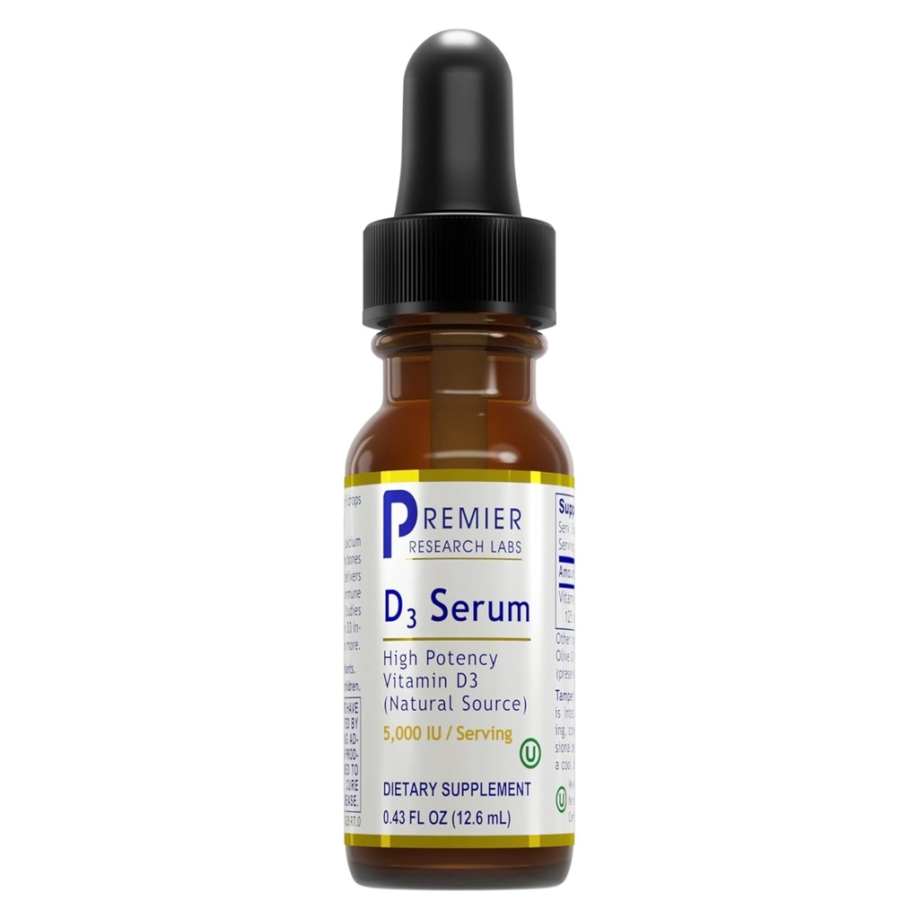 Premier Research Labs Vitamin D3 Serum - Υγρή βιταμίνη D Oil σταγόνες για ενήλικες, Υγρή βιταμίνη D3 5000 IU, Υπογλώσσιο Vit D3 Liquid - 0,43 fl oz