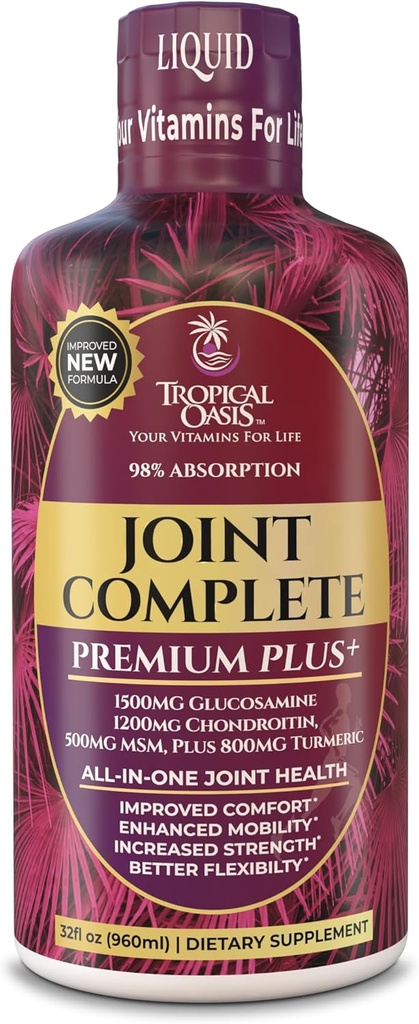 Joint Complete Premium Plus - Liquid Joint Supplement w/Glucosamine, Chondroitin, MSM Plus 800mg Turmeric – 98% Μέγιστη Απορρόφηση – 32oz, 32serv