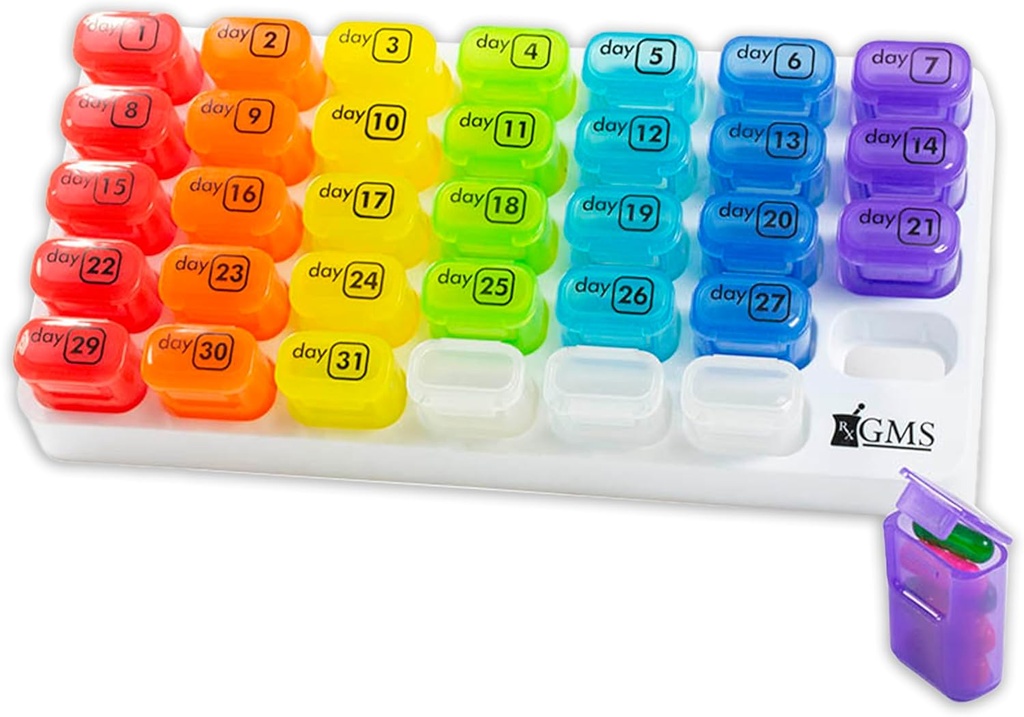 Μηνιαίος Διοργανωτής Χάπια - 31 Day Pop Out Pol Pods για Συμπληρώματα, Βιταμίνες & Φάρμακα - Ιδανικό για Καθημερινή Χρήση & Ταξίδι - Rainbow