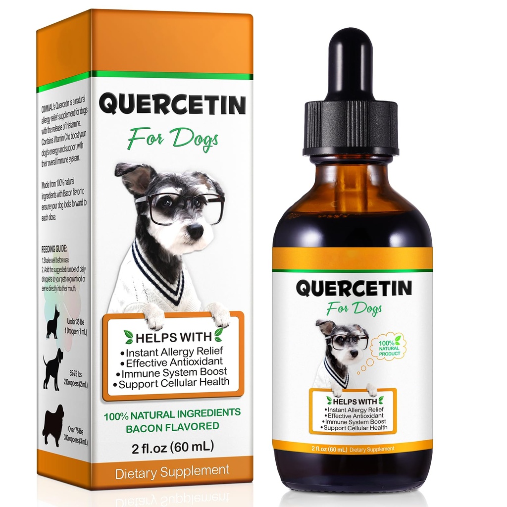 Quercetin για Σκύλους, Σκύλος Quercetin Υγρές σταγόνες, Σκύλος Quercetin Βότανο συμπλήρωμα Υποστήριξη Αλλεργία Ανακούφιση, Κυτταρική υγεία, ανοσοκαταστολή, Αντιοξειδωτικό -60 ml