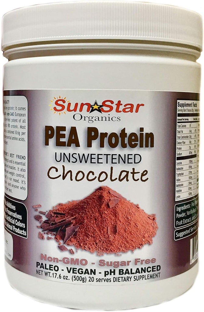 Pea Protein Powder - Χωρίς ζάχαρη - Σοκολάτα με κακάο σε σκόνη και βανίλια - Χωρίς σόγια, μη ΓΤΟ 17,6 oz
