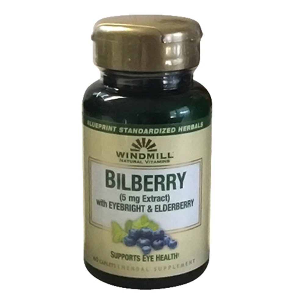 Windmill Bilberry 5 mg Εκχυλίσματα, Με Eyebright & Elderberry Υποστηρίζει την υγεία των ματιών, 60 Ea