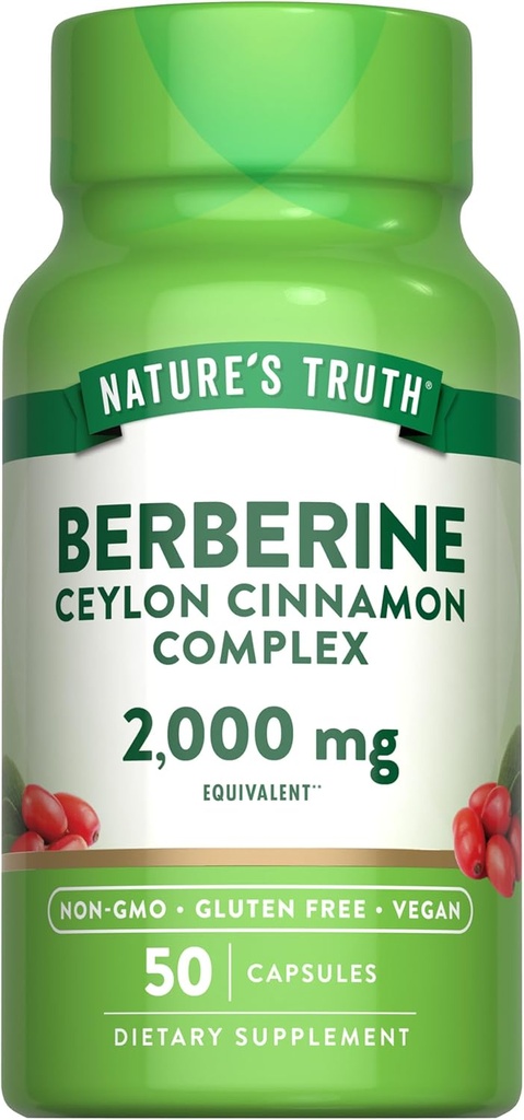 Nature's Truth Berberine with Ceylon Cinnamon Complex | 2,000mg | 50 Vegan Capsules | Vegan, Non-GMO, and Gluten Free Supplement