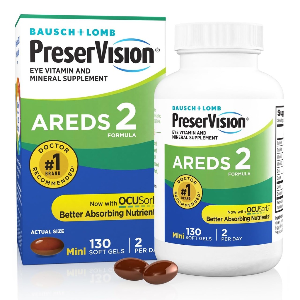 PreserVision AREDS 2 Eye Vitamins, #1 Eye Doctor Προτεινόμενη Brand, Lutein και Zeaxanthin συμπλήρωμα με βιταμίνη C, βιταμίνη Ε, Zinc, και χαλκού, 130 Softgels (Minigels)