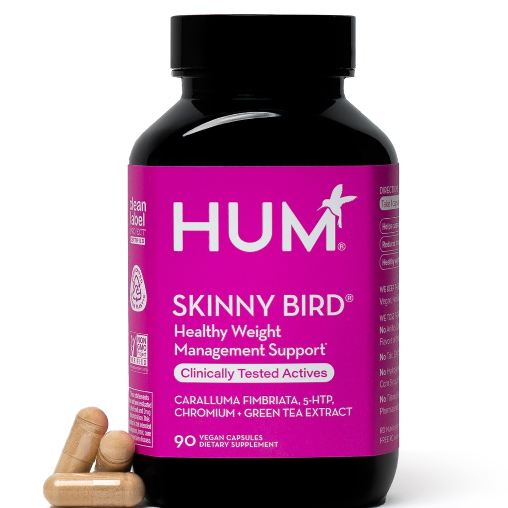 HUM Skinny Bird Green Tea Extract Appetite Υποστήριξη για γυναίκες με 5HTP, Chromium, Caralluma Fimbriata, Gluten Free και Vegan, Πράσινο Τσάι Extract Caps Συμπληρώματα για γυναίκες, 90 κάψουλες