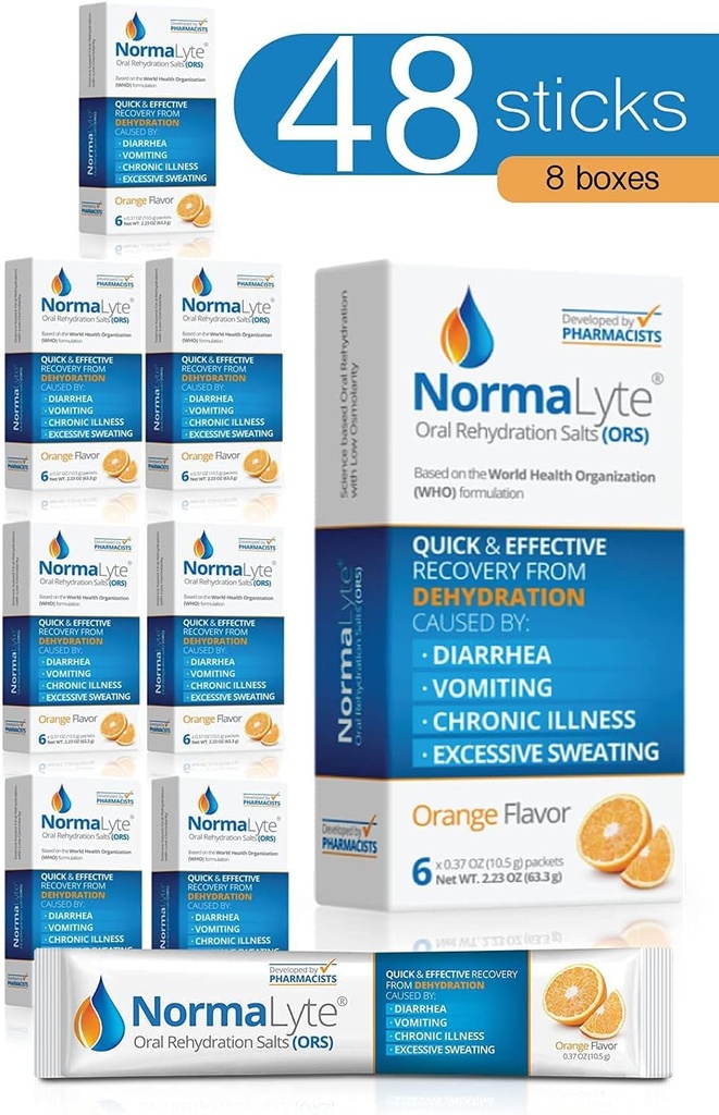 NormaLyte Αλάτι στοματικής ενυδάτωσης-48 Sticks Packs (Yields 500mL ανά συσκευασία)-Orange