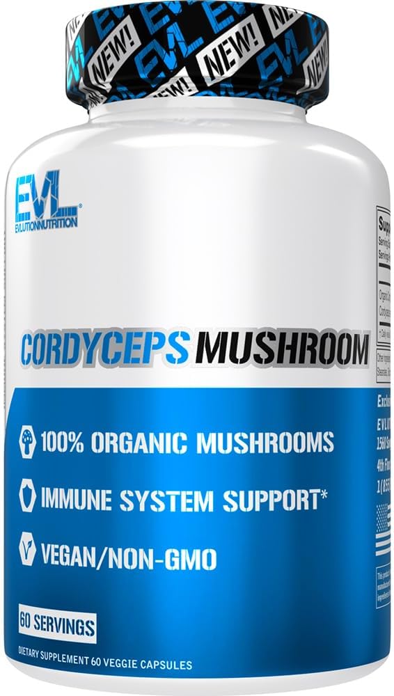 Διατροφή Evlution Cordyceps Mushroom - ανοσοποιητικό σύστημα και υποστήριξη της υγείας της καρδιάς - 500mg συμπλήρωμα μανιταριών - 100% Βιολογικό, Vegan & μη-GMO - για την ενέργεια και την απόδοση - 60 εξυπηρετήσεις