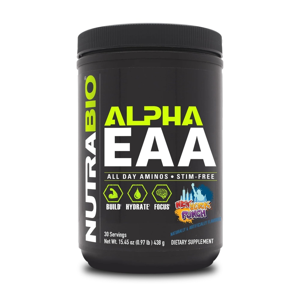 NutraBio Alpha EAA - All-Day Amino Acids for Muscle Growth and Hydration - Essential Amino Acids with Nootropics & Adaptogens- Full Spectrum EAA BCAA Powder - 30 Servings - New York Punch