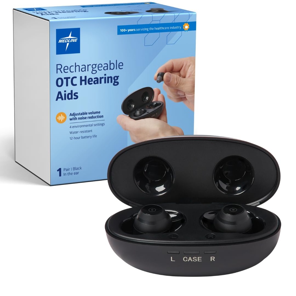 Επαναφορτιζόμενα Βοηθήματα Ακρόασης Medline, Black, in-The-Ear, 4 Περιβαλλοντικές Settings, Αδιάβροχη, Ρυθμιζόμενη ένταση, Ήπια έως Μέτρια Απώλεια Ακρόασης, Μείωση θορύβου, Βοηθήματα Ακρόασης Ωτοασπίδων
