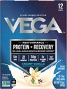 Vega Protein + Recovery - 30g Plant-Based Protein per Serving, Vanilla, 12 x 1.6oz Sachets, 5g BCAAs, Probiotics, NSF Certified, For Shakes & Smoothies, (Packaging May Vary)