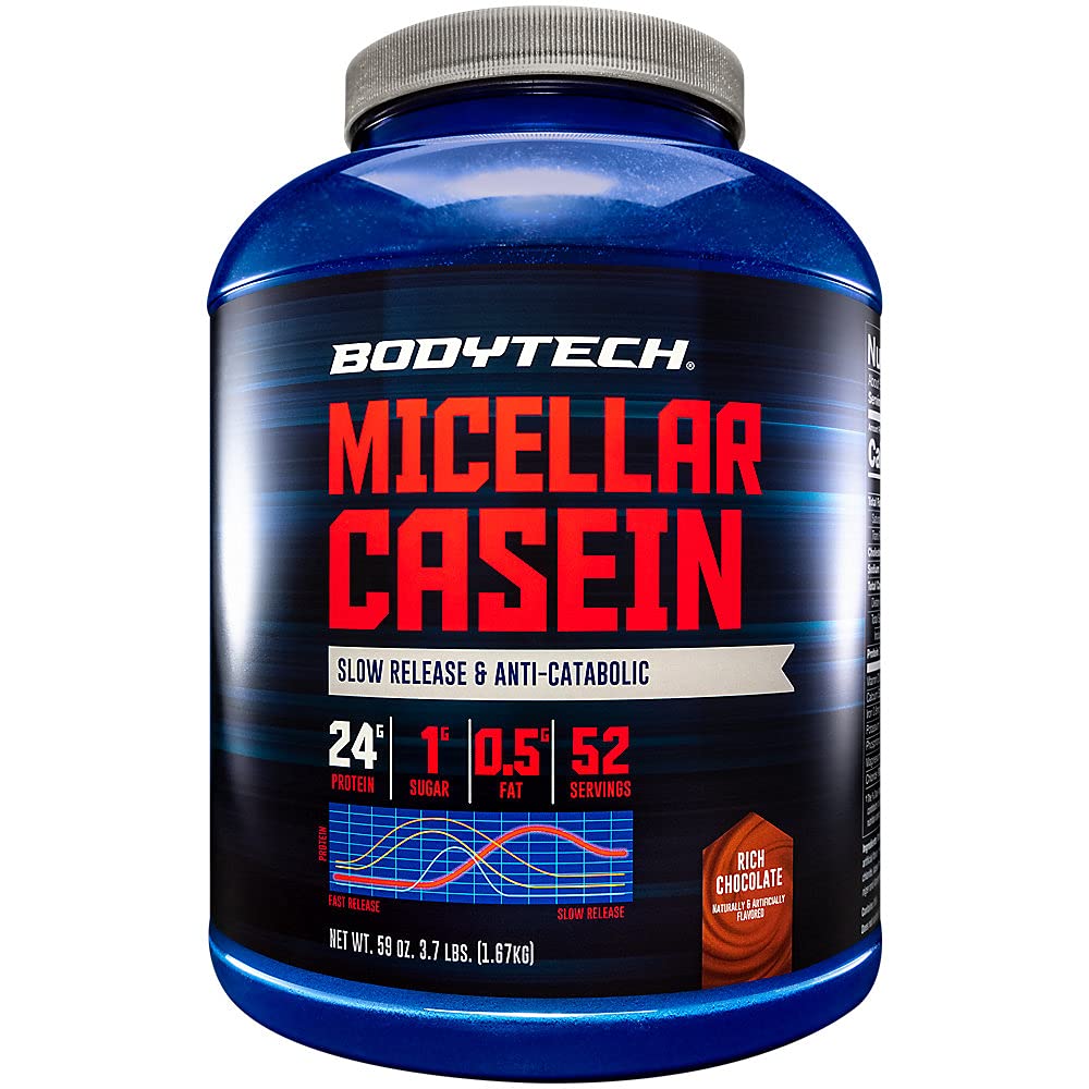 BODYTECH Micellar Casein Protein Powder, Slow Release for Overnight Mus Recovery - 24 γραμμάρια πρωτεΐνης ανά υπηρεσία - πλούσια σοκολάτα (4 Λίρες)