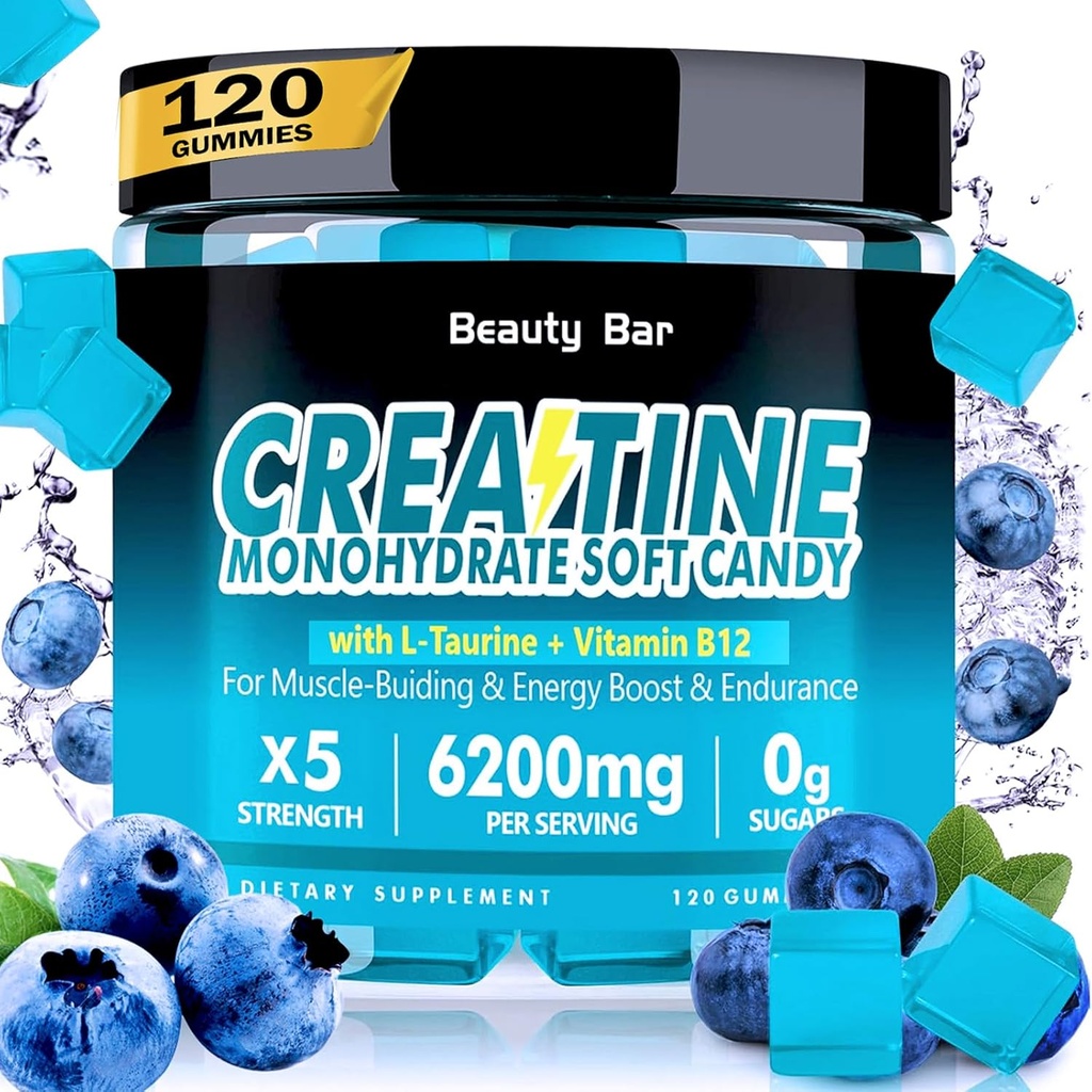 Creatine Monohydrate Gummies,6200mg για άνδρες και γυναίκες, Μασώμενη Creatine για την ενίσχυση της μυϊκής ανάπτυξης, τη δύναμη, και την ανάκτηση, Ζάχαρη δωρεάν συμπλήρωμα προ-εργασίας,120 κόμης, άρωμα βατόμουρο