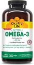 Country Life Omega-3 Fish Oil συμπλήρωμα, 1000mg, 180mg EPA & 120mg DHA, Fish Oil συμπυκνωμένο, Burpless, 300 Softgels, Certified Gluten Free
