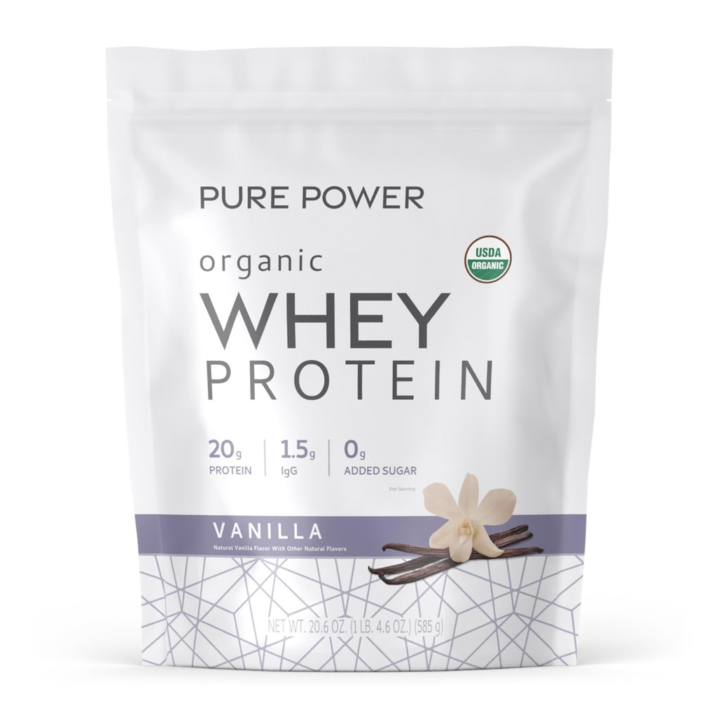 Dr. Mercola Pure Power Organic Whey Protein - 20 g Πρωτεΐνη - Υποστηρίζει την ανάπτυξη των μυών & την ενέργεια - Grass-Fed Whey Concent - 15 μερίδες (20.60 oz) - Βανίλια
