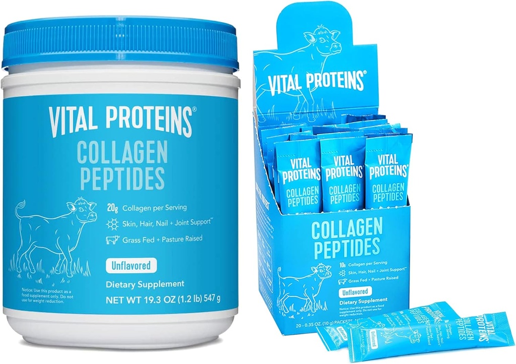 Ζωτικές πρωτεΐνες Κολλαγόνο Peptides σκόνη χωρίς γεύση 19,3 OZ + 20 Count Stick Pack