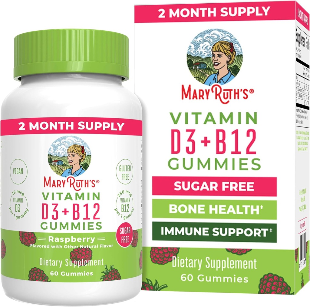MaryRuth Organics Sugar Free | 2 Month Supply | Vitamin D & B12 Vitamin Supplements for Adults & Kids | Bone Health | Immune Support | Vegan | Non-GMO | 60 Servings