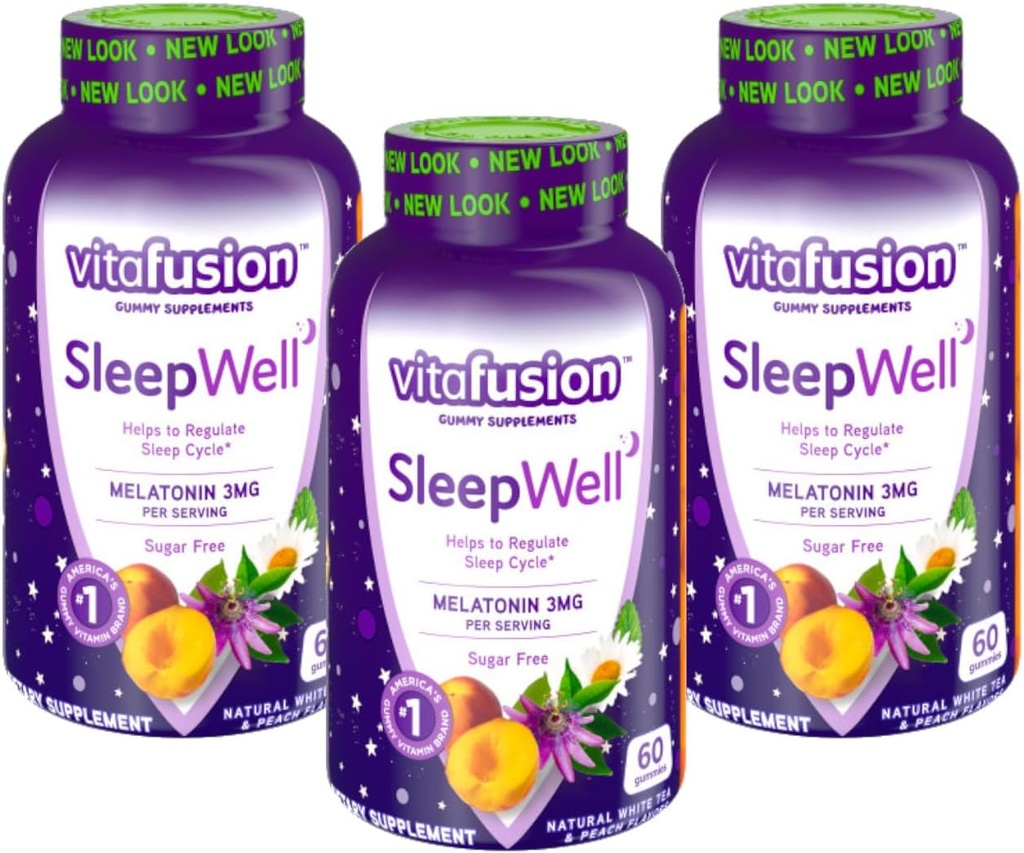 Vitafusion Sleep Well Melatonin Gummies Sugar Free, 60 Κάθε (3 Συσκευασία)