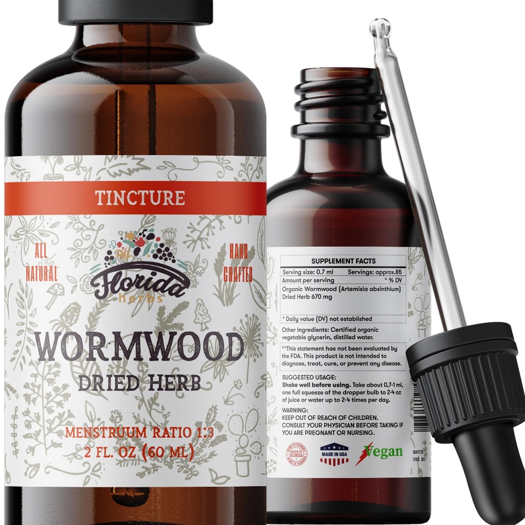 Wormwood Organic Tincture - Natural Intestinal Cleanse and Digestive Cleanse Supplement - εκχύλισμα βοτάνων Wormwood για Detox - Made in USA - 2 Fl Oz (Wormwood - 2 Fl Oz)