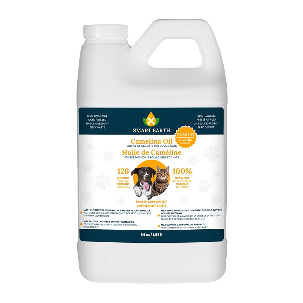Smart Earth Camelina Oil for Dogs - Ωμέγα 3, 6, 9 συμπλήρωμα για το υγιές δέρμα, γυαλιστερό παλτό και ευέλικτες αρθρώσεις - Dog Joint Supplement - Natural Canine Wellness - Ωμέγα 3 για σκύλους (Συμπεριλαμβάνεται το κουτάκι - 64oz)