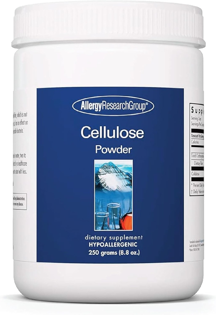 Allergy Research Group Cellulose Powder - Microcrystalline Cellulose Powder, 2000mg Insoluble Fiber Supplement, Powdered Cellulose, Non-Fermentable, Hypoallergenic - 8.8 Oz
