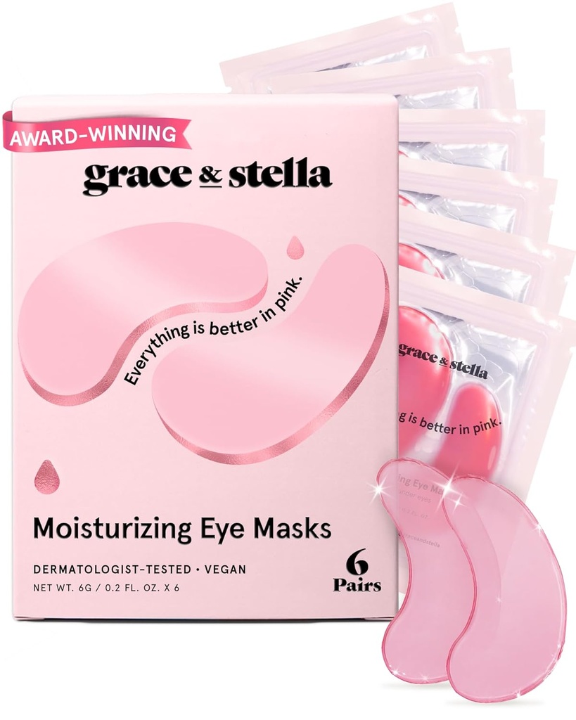 Βραβείο χάριτος & stella Winning Under Eye Mask - Μείωση των σκοτεινών κύκλων, Puffy Eyes, Undereye Τσάντες, Ρυτίδες - Gel Under Eye Patches - Δώρα για τη μαμά - Vegan Cruelty-Free Self Care (Pink, 6 Pairs)