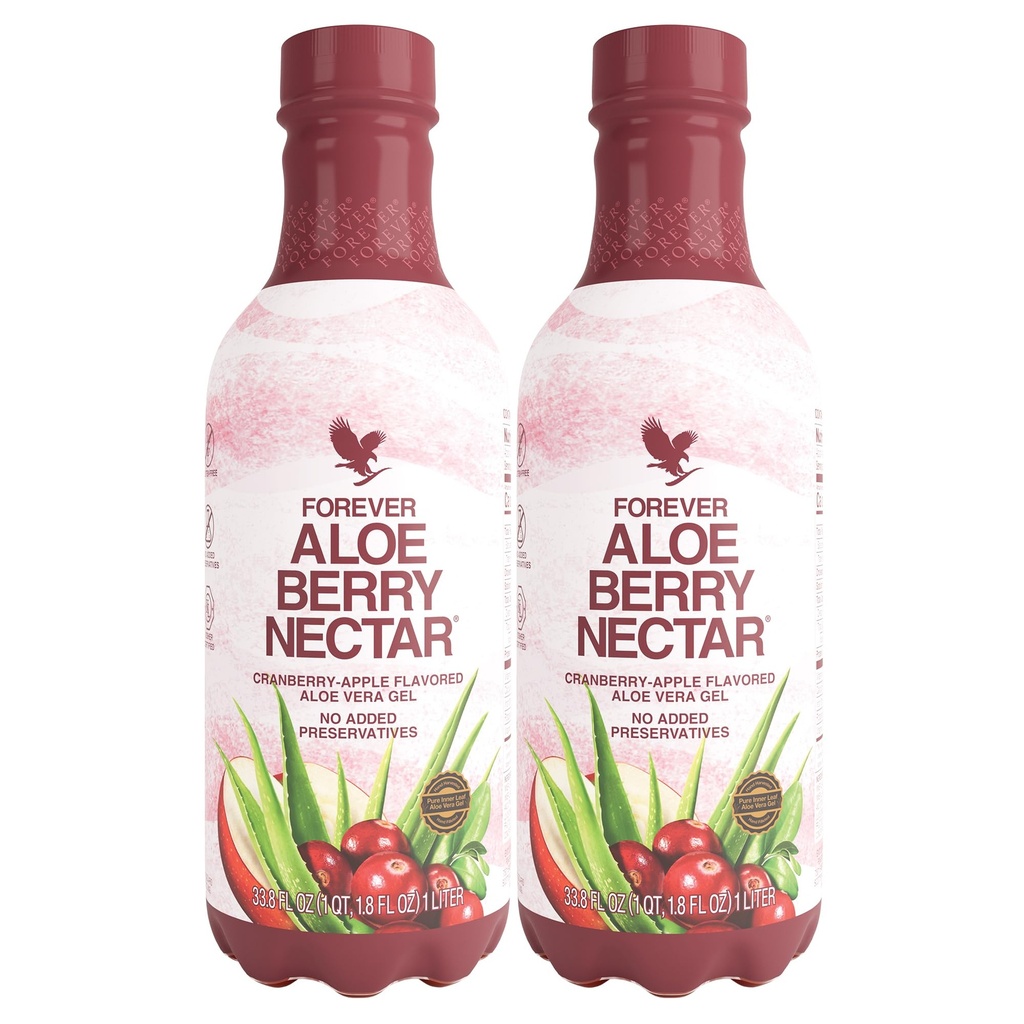 Forever Living - Aloe Berry Nectar - 90,7% Pure Aloe Vera Gel με Cranberries και Μήλα - Χωρίς Συντηρητικά - 1L (Pack of 2)