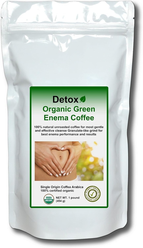 Detox Organic Green Enema Coffee (1 λίρα) - Original Gers. Formula for Detox and Cleansing - Πιστοποιημένο GMP, δοκιμασμένο εργαστήριο