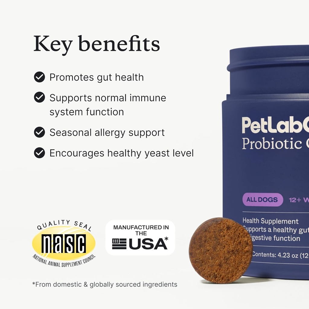 PetLab Co. - Gut & Ear Health Bundle: Probiotics για σκύλους, Υποστήριξη Gut Υγεία & Εποχιακές Αλλεργίες, & Καθαριστικό Αυτιών για σκύλους, Υποστήριξη Yeast & Healthy Canals Αυτιών - Εύκολο στη χρήση Φόρμουλες