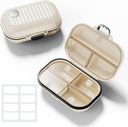 Travel Pill Organizer with Labels, 7 Compartments Portable Pill Box, Small Pill Case for Pocket Purse, Daily Vitamin Supplement Pill Container with Medicine Tracker Travel Essentials 1 Pack
