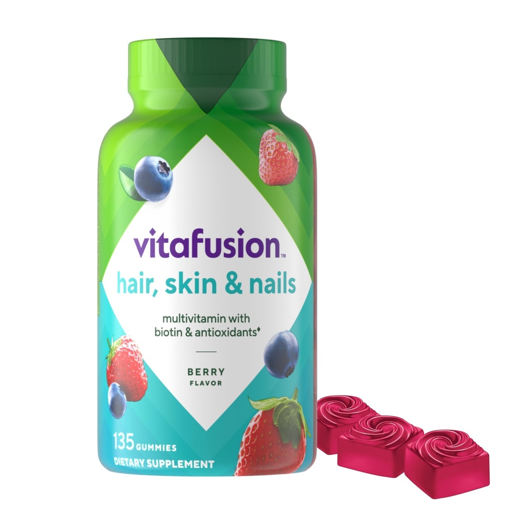 Vitafusion Πανέμορφη Μαλλιά, Δέρμα & Καρφάκια Πολυβιταμίνη Gummy Βιταμίνες, συν Βιοτίνη και Αντιοξειδωτικές βιταμίνες C&E, Βατόμουρο Γεύση, 135ct (παροχή 45 ημερών), από την Αμερική Αριθμός Ένα Gummy Vitamin Brand