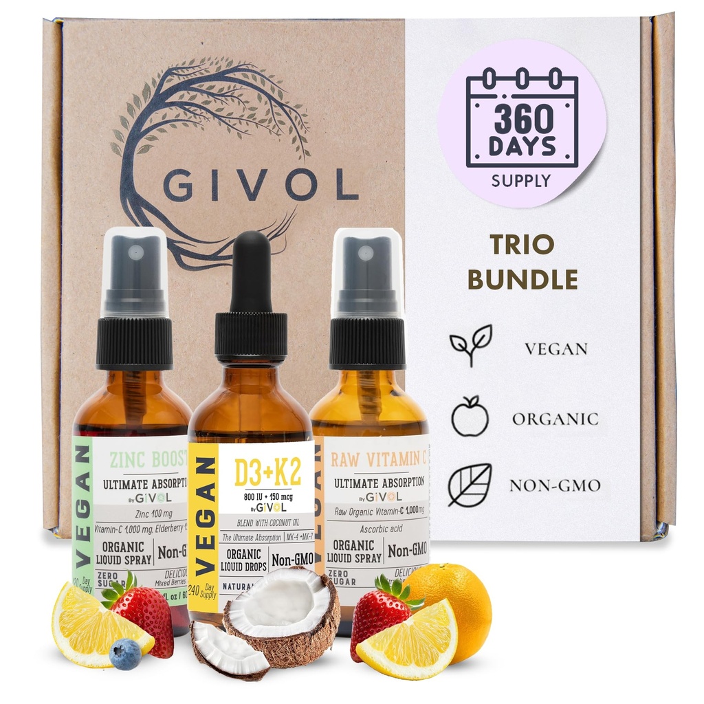 Vitamin C, D3 & K2 Liquid, Zinc Picolinate - Premium Liquid Vitamins - 180 Days Supply - Trio Bundle