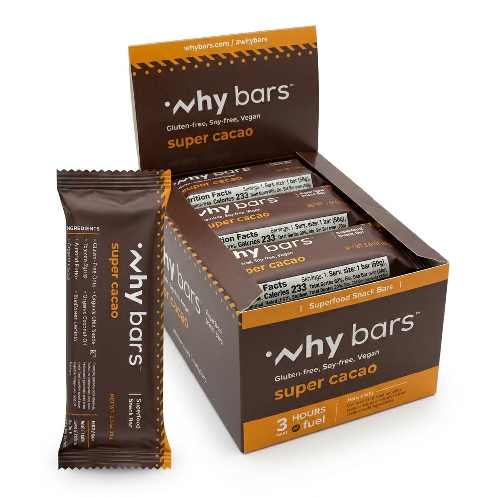 Protein Bars, Super Cacao, 2.04 Ounce Bars (Συσκευασία 12 Protein Bars) - Protein Bar Superfood, Χωρίς γλουτένη, Μη ΓΤΟ, Βιολογικό, Vegan, Απλό Συστατικά