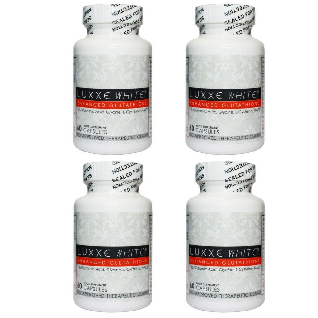 4 μπουκάλια 60 καπελάκια Luxxe Λευκό ενισχυμένο Glutathione - αποτελεσματική λεύκανση του δέρματος συμπλήρωμα
