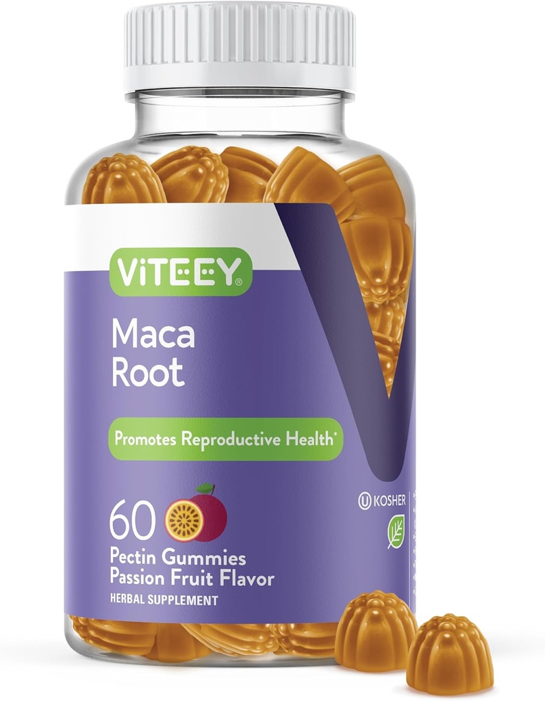 Viteey Black Maca Root Gummies - Drive, Passion & Energy Support - Μαύρο Maca Root για άνδρες & γυναίκες - Vegan, Gluten Free - 60 Count