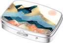 Nipichsha Pill Box, Small Pill Case for Purse & Pocket, Cute Travel Medicine Organizer, Portable Medicine Container Holder to Hold Vitamins, Medication, Fish Oil & Supplement, Watercolor Sunrise