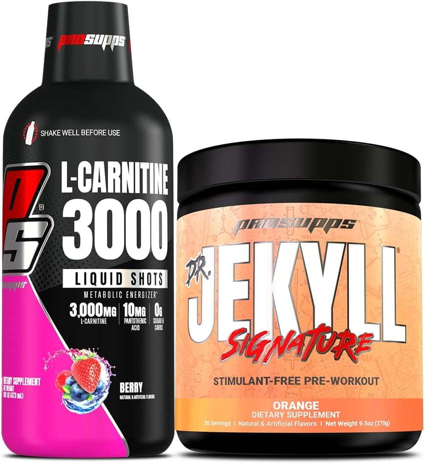 PROSUPPS L-Καρνιτίνη 3000 Διεγερτικές Δωρεάν Υγρές Σφηνές (31 Σερβιτόρες, Μπέρι) και ο κ. Hyde Signature Series Προ-Εκπαιδευτικό Ενεργειακό Ποτό σε σκόνη (30 Σερβιέτες, Πορτοκαλί) Bundle
