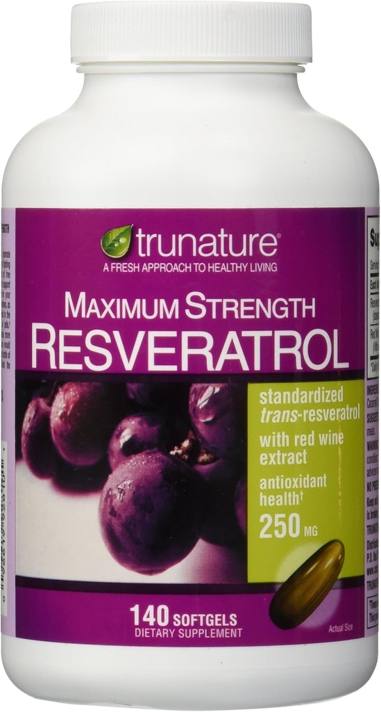 TruNature Resveratrol Plus Standardized Trans-Resveratrol 250 Milligram, 140 Vegetarian Capsules