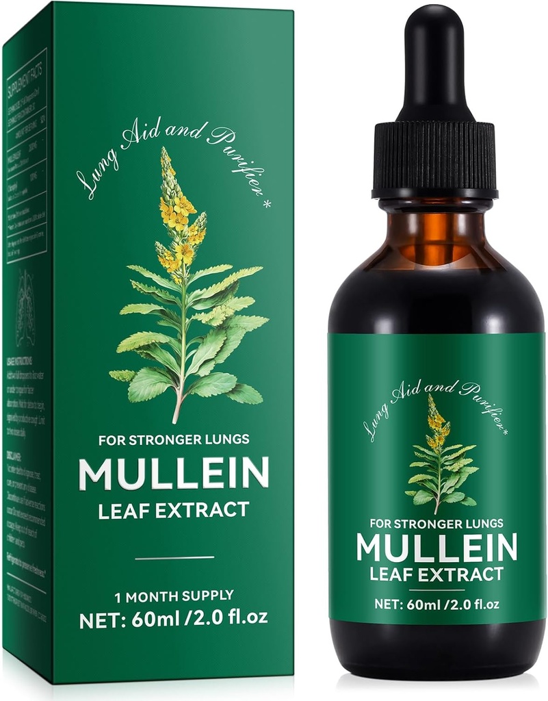 Generic Mullein Leaf Extract - Πνευμονικό βοήθημα & Καθαριστικό - Αναπνευστική Υποστήριξη & Απλός Καθαρισμός Πνευμόνων - Υγιεινή αναπνοή - Φυσική & Ασφαλής - Γρήγορη Απορρόφηση - Χορτοφαγικά - 60ml, 1 Μήνας Προμήθεια
