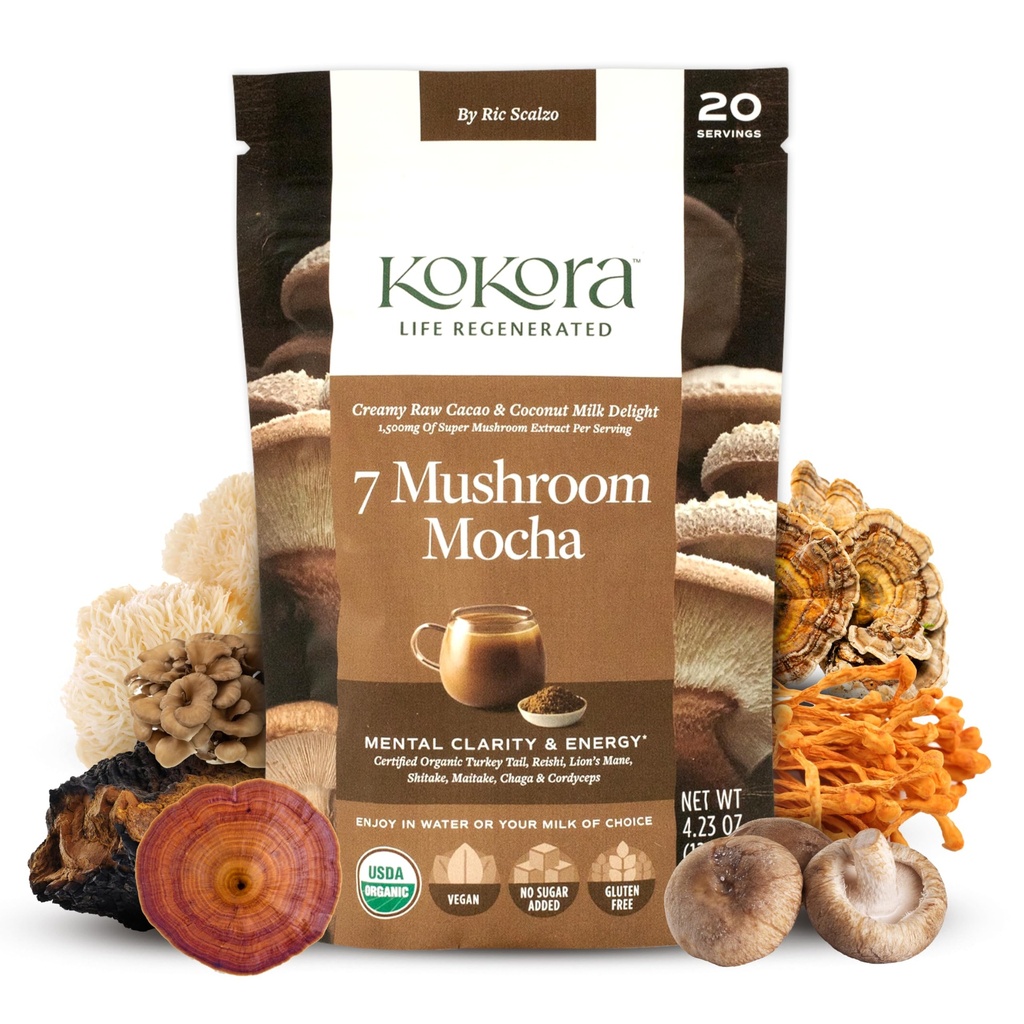 7 Mushroom Mocha - Βιολογική Adaptogenic Mushroom Powder - Συμπεριλαμβανομένης της Turkey Tail & Lions Mane - Ενεργοποιεί & Προάγει τη Διανοητική Καθαρότητα* - Vegan, Χωρίς Γλουτένη, Χωρίς Προστιθέμενη Ζάχαρη - 20 Σερβιέτες - 120g