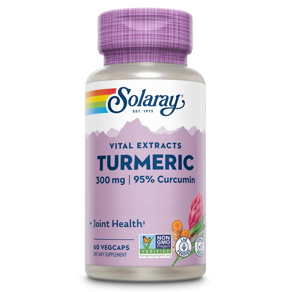 SOLARAY Turmeric Supplement 300 mg - Turmeric Root Extract με 95% Κουρκουμίνη - Κοινό συμπλήρωμα υποστήριξης για την κοινή υγεία και άνεση - μη-GMO, Vegan, Χωρίς γλουτένη, 60-ημέρα εγγύηση, 60 υπηρεσίες