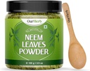Neem Φύλλα σκόνης Φυσική λύση για το σπυρί-ελεύθερο σαφές δέρμα & μεταξένια μαλλιά, ιδανικό για πακέτα προσώπου, περιποίηση μαλλιών, και υποστήριξη χρωματισμού με ξύλινο κουτάλι – 100g 