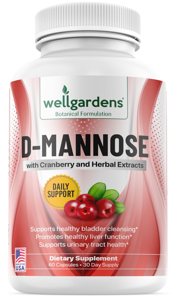 100% Pure D-Mannose with Cranberry Extract - Helps Cleanse Impurities, Natural Urinary Tract Health, Liver and Bladder Support Capsules, Non-GMO