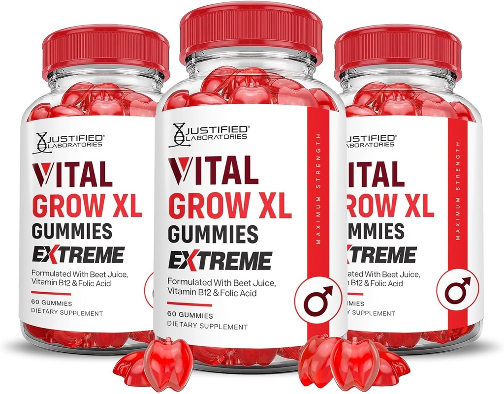 Justified Laboratories (3 Pack Vital Grow XL Extreme 2000MG Performance Gummies Advanced Formula Formula Formated with ACV Pomegranate Beet Juice Powder B12 Vegan Non GMO 180 Gummys