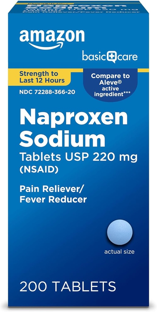 Basic Care Naproxen δισκία νατρίου, 200 Count (Pack of 1) (Η συσκευασία μπορεί να διαφέρει)