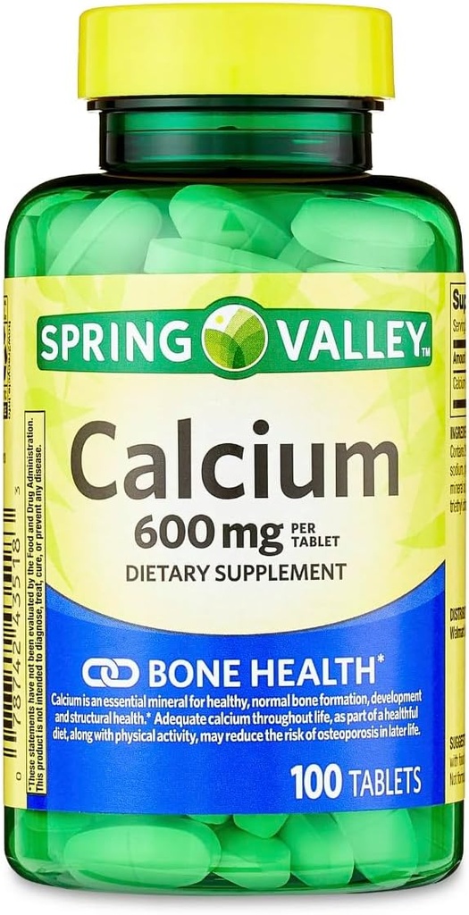 Spring Valley - Ασβέστιο 600 mg (πακέτο των 2) 200 Ολικά Επικαλυμμένα Δισκία