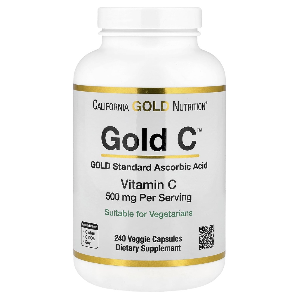 California Gold Nutrition Gold C USP Grade Vitamin C Supplement - Ανοσολογική Υποστήριξη & Εποχιακή Ευεξία - Χορτοφαγική Φιλική - Χωρίς γλουτένη, Μη ΓΤΟ - 500 mg - 240 Κάψουλες Veggie