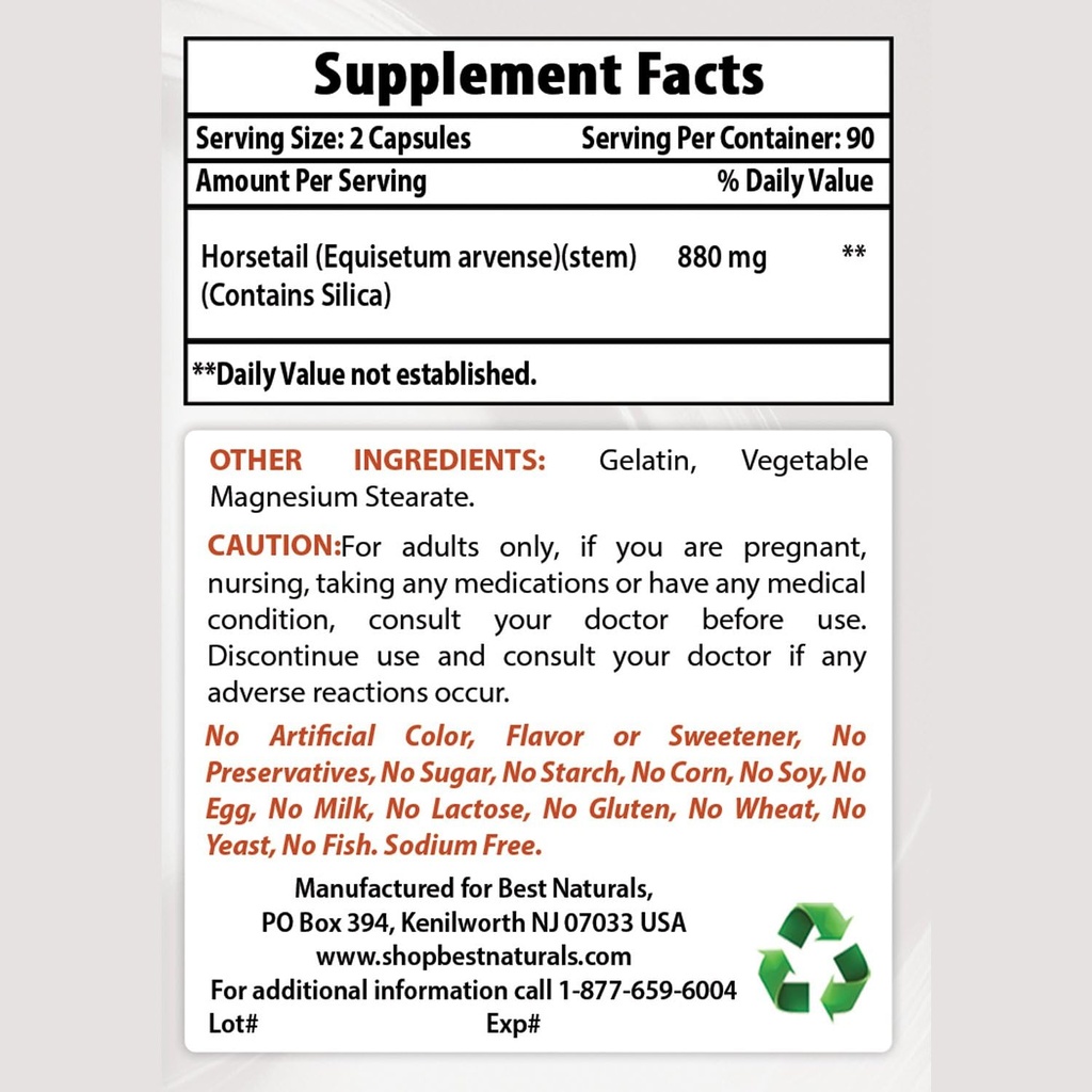 Best Naturals Horsetail 440 mg & εκχύλισμα Ashwagandha 500 Mg